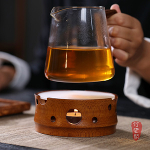 Bamboo Tea Warmer Round Heat Resistant Glass Candle Heated Traditional Chinese Style Tea Stove For Brewing - Product Image 1