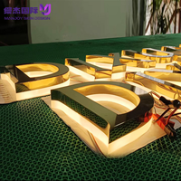 Enseigne lumineuse LED personnalisée en acier inoxydable 3D, lettres dorées rétroéclairées, logo de luxe électroplaqué pour salon, restaurant, bureau
