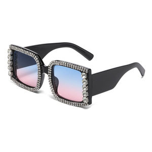 Square <b>Frame</b> Sunglasses With Rhinestone Decoration <b>Black</b> <b>Frame</b> UV400 Protection Unisex Fashion Sunshades - Product Image 1