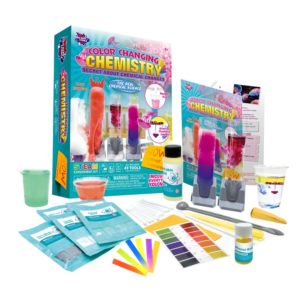 Offre spéciale 2023, kit incroyable de chimie aux couleurs changeantes intéressantes, approuvé par la norme EN71, expérience scientifique, laboratoire, école, enfants, science