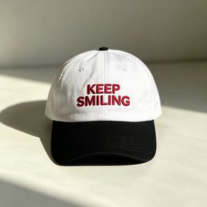 หมวกเบสบอลปักลาย KEEP SMILING สองสี ผ้าฝ้าย 100% หมวกทรงพ่อแบบปรับได้สำหรับใส่ในชีวิตประจำวัน - Product Image 5