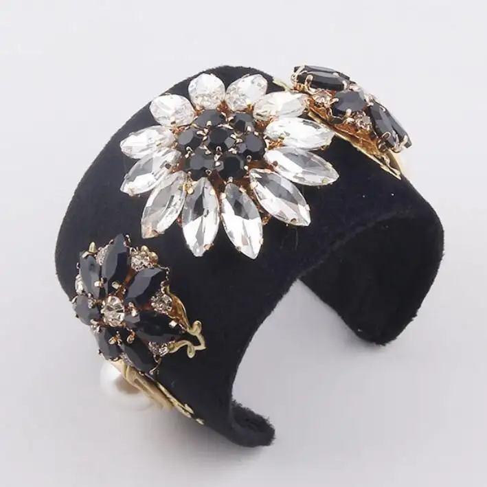 Haikhimei — bracelet en résine en cristal noir pour femme, bijoux à la mode, style Baroque, incrusté de diamants, motifs géométriques et flanelle, accessoire exagéré, 2022