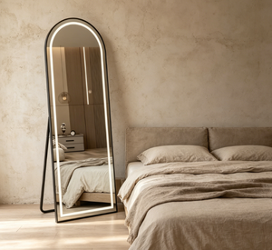 Arched <b>Plastic</b> LED Floor <b>Mirror</b> Touch Switch Full Length Vanity <b>Mirror</b> Freestanding Decorative Bathroom <b>Mirror</b> Custom Design - Product Image 4