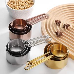 Ensemble de 8 tasses et cuillères à mesurer en acier inoxydable couleur or rose et cuivre avec règle de mesure gravée pour mesurer les ingrédients secs et liquides - Product Image 6