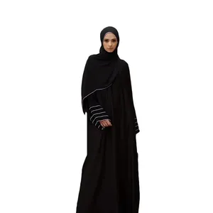 Gaun perempuan Muslim polos poliester 100 gaun hitam nida arab Dubai formal jet 100% poliester kain internet korea untuk abaya