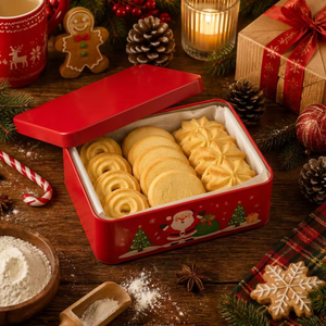 Boîte en métal rectangulaire rouge personnalisée avec logo pour biscuits <span class=keywords><strong>de</strong></span> Noël, idéale pour l'emballage <span class=keywords><strong>de</strong></span> pâtisseries <span class=keywords><strong>de</strong></span> saison - Product Image 2