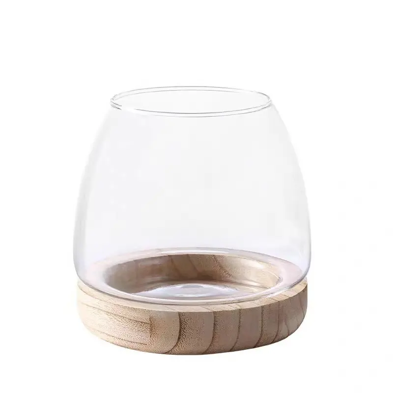 Criativo De Madeira Base De Vidro Hidroponia Decoração De Mesa Sala De Estar Escritório Arranjo Floral Vidro Flor Vaso Fish Tank