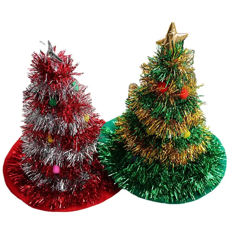 Christmas Tree Tinsel Hats Xmas Tree Hat Costume Accessories Red Green Glitter Christmas Hats