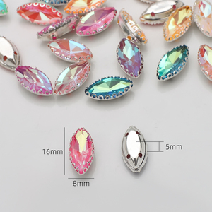 Zhubi 7X15MM dos plat oeil de cheval <span class=keywords><strong>verre</strong></span> strass avec griffe d'argent <span class=keywords><strong>Marquise</strong></span> à la main coudre sur strass vêtements sac accessoires - Product Image 2