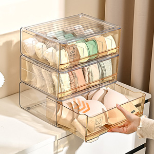 <b>Clear</b> Stackable Underwear Storage <b>Box</b> <b>With</b> <b>Lid</b> And Compartments For Socks Bras Drawer Style Organizer Rectangle Shape - Product Image 1