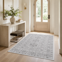 Tapis de sol en polyester tissé plat lavable, antidérapant, 2x3, petit tapis de cuisine, style bohème vintage, tapis d'entrée à poils ras, gris