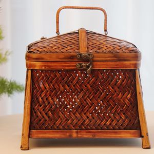 <b>Bamboo</b> Woven Storage Box Rectangle Handmade Food <b>Container</b> Gift Use - Product Image 1