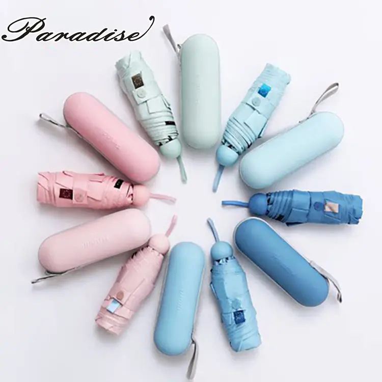 OEM Nouveau Design Poche Promotionnel Capsule Parasol Portable UV Petit Pliable Mini 5 Pliant Logo Personnalisé Parapluie