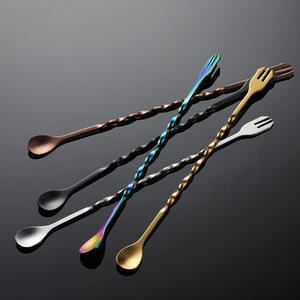 Sendok pencampur koktail Bar baja tahan karat pengaduk sendok pengocok Cocktail garpu dengan pegangan Putar - Product Image 4