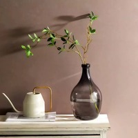 Vase en verre vert foncé à ventre rond et col étroit pour fleurs à tige unique, branches, décoration de table et de maison