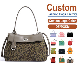 Leopard Embossed Matte Leather <b>Shoulder</b> Bag with Genuine Trim Vintage Luxury Patchwork Detachable <b>Strap</b> Factory Direct - Product Image 1