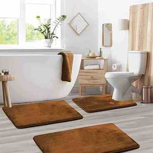 Ensemble de tapis de bain Cangming 3 pièces gris en polaire corail antidérapant et absorbant pour salle de bain, style moderne et simple - Product Image 3