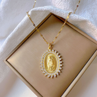 Nouveautés Vente en Gros Collier Pendentif Religieux Personnalisé Vierge Marie Plaqué Or Vintage Classique Spirituel