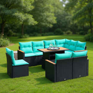 9 Piece Black Poly <b>Rattan</b> Patio <b>Sofa</b> Set With Cushions Garden Outdoor Furniture - Product Image 2