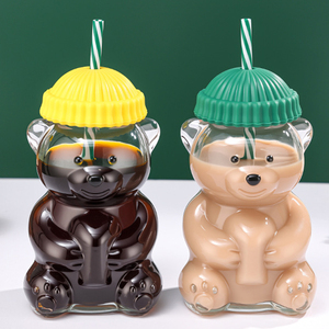 Vaso de Vidrio con Forma de Oso de Peluche con Logotipo Personalizado al por Mayor, con Tapa y Pajita, 20 oz, Vaso Reutilizable <span class=keywords><strong>para</strong></span> Café, Jugo, Leche y Té - Product Image 4