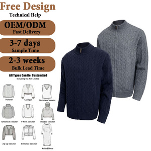 Cardigan da Uomo Invernale/Autunnale in Maglia a Treccia Pesante con Collo Alto, Tinta Unita, Chiusura a Zip, Caldo e Casual Elegante - Product Image 2