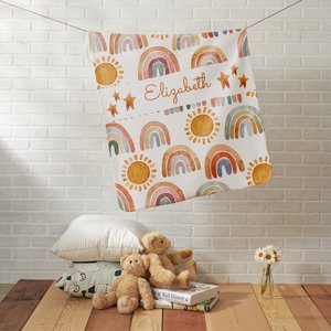 Aquarelle Earthy Boho Arc-en-ciel Nom Bébé Couverture Sherpa Peluche Minky Polaire Jersey - Product Image 4