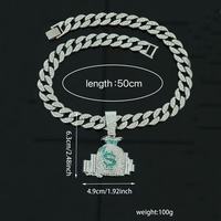 Pendentif Unisexe Tendance en Alliage de Zinc Plaqué Or 18K avec Zircon Cubique, Forme Sac d'Argent, Style Hip Hop Punk Urbain, Étanche, Cadeau Idéal pour Fête