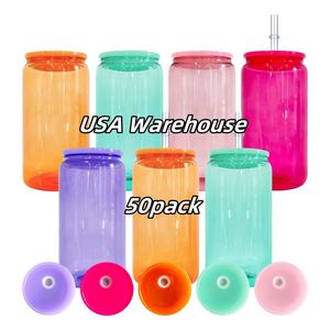 50pack Blank Sublimation Colorful 16oz <b>Beer</b> Soda Glass Can Elegant Shaped Drinking Glasses with Plastic Lids - Product Image 1