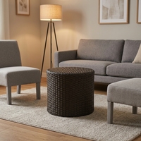 Mesa Auxiliar o de Centro Moderna de Aluminio con Mimbre Tejido, Modelo Darwin, para Interiores y Exteriores, Ideal para Garajes, Dormitorios y Baños