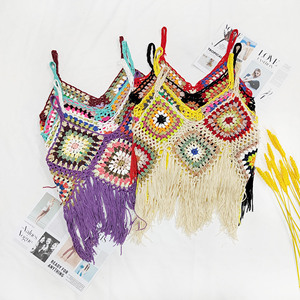 <span class=keywords><strong>Gilet</strong></span> court en <span class=keywords><strong>crochet</strong></span> fait main avec franges, motif carré Granny, idéal pour l'<span class=keywords><strong>été</strong></span>, pour femme - Product Image 1