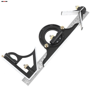 Règle d'angle de travail du bois fonctionnelle à 180 degrés avec niveau, outil de mesure en acier inoxydable de 300 mm, ensemble en alliage d'aluminium - Product Image 1