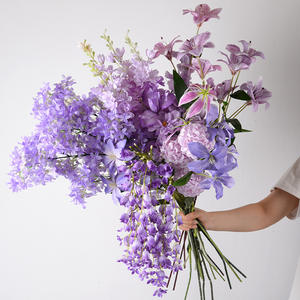 EG-AF100 Decoración para Salón de Ceremonias de Jardín, Flores de Tela de Seda Morado Claro, Flores Artificiales Moradas Estilo Monet para Bodas - Product Image 1
