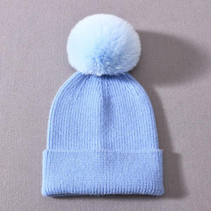 Bonnet chaud en gros d'usine, classique à rayures, avec pompon mignon, bonnet en cachemire tricoté pour bébé garçon, hiver - Product Image 4