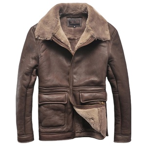Mens Lamb Fur <strong>Bomber</strong> <strong>B3</strong> Leather <strong>Jacket</strong> Sheepskin Double Face Shearling Coat Oversize Genuine Leather <strong>Jacket</strong> - Product Image 1