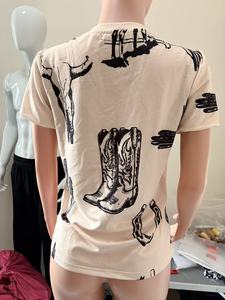 Camiseta de <span class=keywords><strong>mujer</strong></span> nueva estilo vintage vaquero con estampado de herradura, calavera de toro y cactus, de manga corta, holgada, informal, gráfica, para verano - Product Image 3