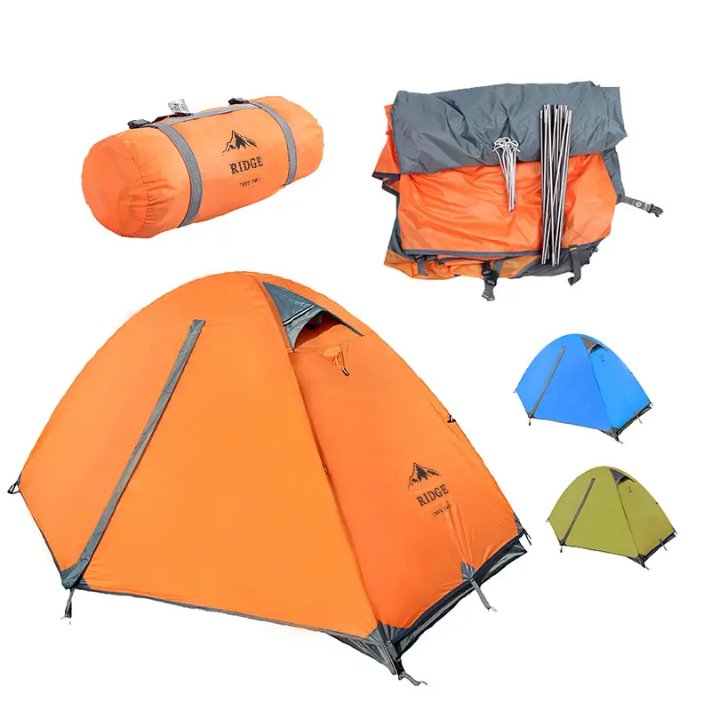 2-3 Person tente comping Hot outdoor high-grade single double double door aluminum pole camping tent storm-proof wind chasing