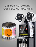 Film de scellage personnalisé avec logo imprimé pour les gobelets en plastique PP, machine de scellage pour les gobelets en papier pour les boissons à bulles, l'eau, le café froid, le jus, les sodas