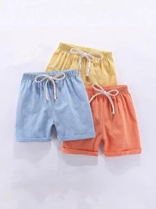 Shorts pour enfants en coton et <span class=keywords><strong>lin</strong></span> fins, taille mi-haute élastique, pour bébés garçons et filles, couleur unie, tendance - Product Image 3