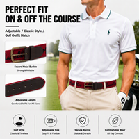 Sabuk Golf Bordir Kulit Nabati Desain Khusus dengan Logo Merek Anda untuk Pria, Dilengkapi Gesper Pin Kuningan Solid
