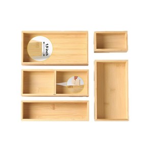 Bamboo Drawer Organizer 5 Pcs Modular <b>Storage</b> <b>Box</b> For <b>Kitchen</b> Utensils Tableware Space Saving Rectangular Desktop <b>Storage</b> - Product Image 5