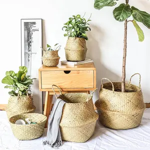 Panier de plantation en jonc de mer tissé à la main, pot de plantes, d'intérieur et d'extérieur, récipients pour décoration de la maison, 5 pièces - Product Image 3