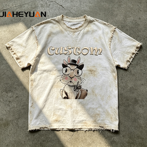 T-shirt Streetwear en Coton Épais, <span class=keywords><strong>D</strong></span>élavé Vintage, Effet Usé Manuel, <span class=keywords><strong>D</strong></span>élavé à l'Acide, Brossé et Poncé, Coupe Oversize à Épaules Tombantes - Product Image 2