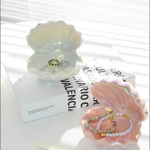 Vintage Ceramic Shell Trinket Box Simple Style Desktop Jewelry <b>Storage</b> for Necklace <b>Ring</b> Earring - Product Image 3