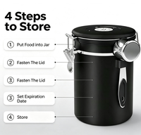 Boîte à café en acier inoxydable 304 de 1500 ml avec indicateur de date, pot hermétique pour grains de café, récipient de stockage alimentaire multifonctionnel