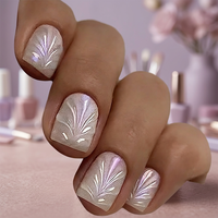 Ongles Courts Carrés 3D Gaufrés Texture Sirène Holographique à Coller INS Style Occidental Minimaliste Premium ABS Vente en Gros Stock Prêt