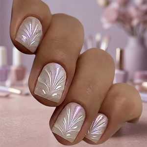 Ongles Courts Carrés 3D Gaufrés Texture Sirène Holographique à Coller INS Style Occidental Minimaliste Premium ABS Vente en Gros Stock Prêt - Product Image 3