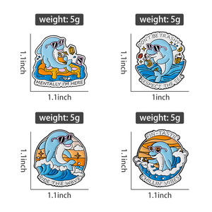Mentalmente estoy aquí esmalte Pin cita divertida montar la ola Tropical delfín playa broche solapa insignia joyería regalo al por mayor - Product Image 6