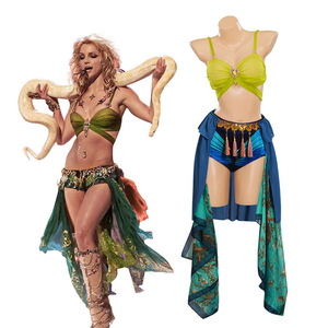 Conjunto de Top, Shorts y Falda de Disfraz de Serpiente de Britney Spears, Traje de Cosplay de Danza del Vientre Exótica, Poliéster - Product Image 1