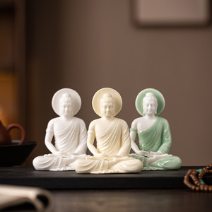 Statuette in Ceramica di Buddha Sakyamuni, Ornamenti Piccoli di Buddha Tathagata, Decorazione Zen per Casa e Sala da Tè, Anello Luminoso Antico Verde - Product Image 3