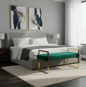 Banc moderne capitonné en satin pour salon, mobilier de luxe rembourré, revêtement en lin lisse, structure durable, pour maison et hôtel - Product Image 3